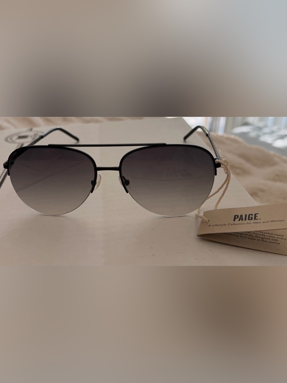 NWT&C* PAIGE Charlie Aviator Sunglasses Black Gradient Lens 58mm